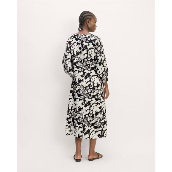 Flowy Floral Black and White Linen Dress - Picture 5 of 9